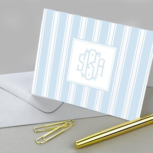 Personalized Note Cards Set, Monogram Stripe Stationary Monogrammed Note Card, Folded Thank You Notes Stationary Simple, Initial Notecards