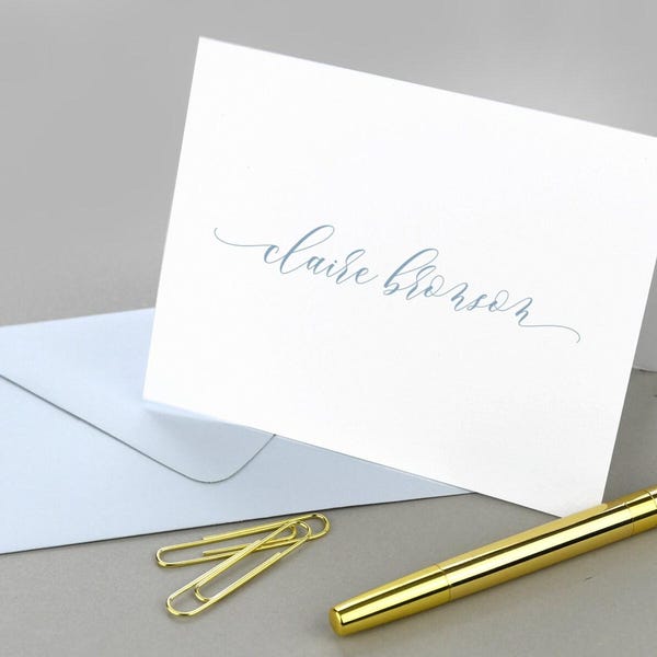 Personalized Stationery Set, Modern Calligraphy Folded Notecards