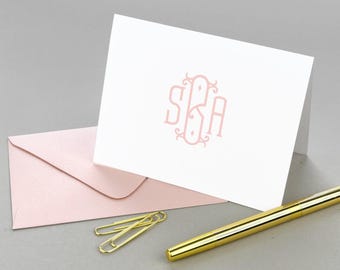 Monogrammed Folded Note Card Set, Personalized Stationery, Thank You Notes