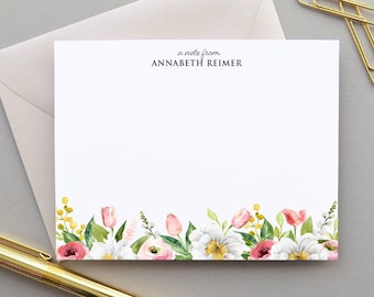 Personalized Floral Notecard Set, Custom Stationery with Envelopes