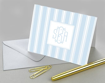 Personalized Note Cards Set, Monogram Stripe Stationary Monogrammed Note Card, Folded Thank You Notes Stationary Simple, Initial Notecards