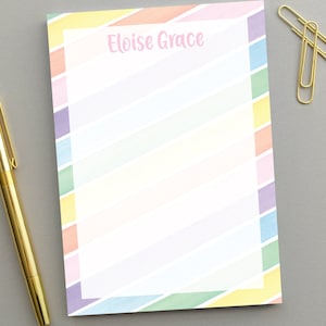 Bloco de notas personalizado para meninas, papel de carta para meninas, papel de carta arco-íris, bloco de notas personalizado para crianças, bloco de notas para meninas