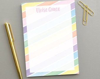 Meisjes gepersonaliseerd notitieblok, meisjes briefpapier gepersonaliseerd briefpapier, regenboog briefpapier, gepersonaliseerd kindernotitieblok, meisjes notitieblok