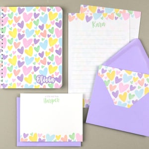 Personalized Stationary Set, Kids Letter Writing Set, Writing Paper for Girls, Heart Notebook, Pen Pal Writing Paper Set, Camp Stationery