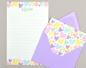 Kids Letter Writing Set, Summer Camp Stationery, Personalized Stationary Paper for Girls, Heart Stationary, Pen Pal Kit
