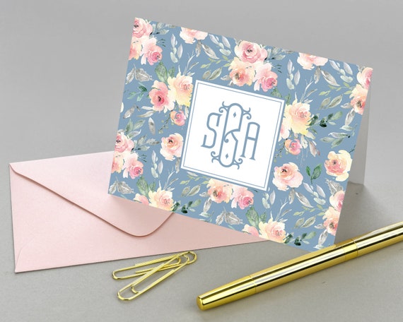 Personalized Stationery Stationary Cards ASF-1608 Stationary Personalized Floral Monogram Stationery Personalized Floral Note Cards