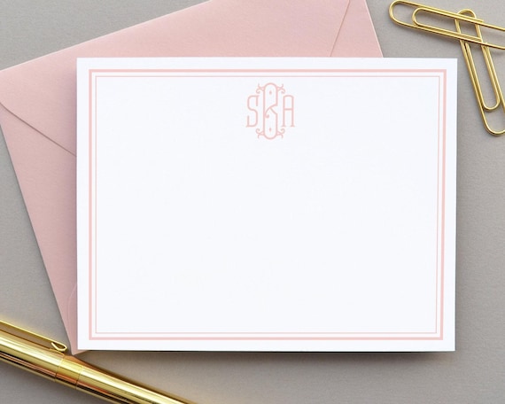 Personalized Stationary, Custom Monogrammed Notecards Set, Pink Thank You Cards, Notecards for Women