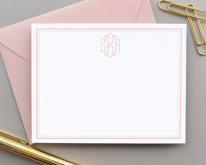 Personalized Stationary, Custom Monogrammed Notecards Set, Pink Thank You Cards, Notecards for Women image 1
