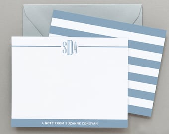 Personalized Note Cards Set, Monogram Stripe Stationary Monogrammed Note Card, Thank You Notes Stationary Simple, Initial Notecards