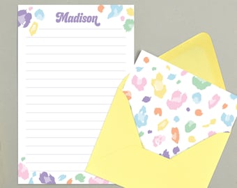 Kids Letter Writing Set, Personalized Stationary Paper for Girls, Animal Print Stationary, Summer Camp Stationery, Pen Pal Writing Paper Set