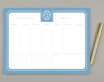 Personalized To Do List Notepad Weekly Planner Notepad, Weekly Task Planner, 8.5x11" Monogrammed Desk Planner Weekly Desk Pad
