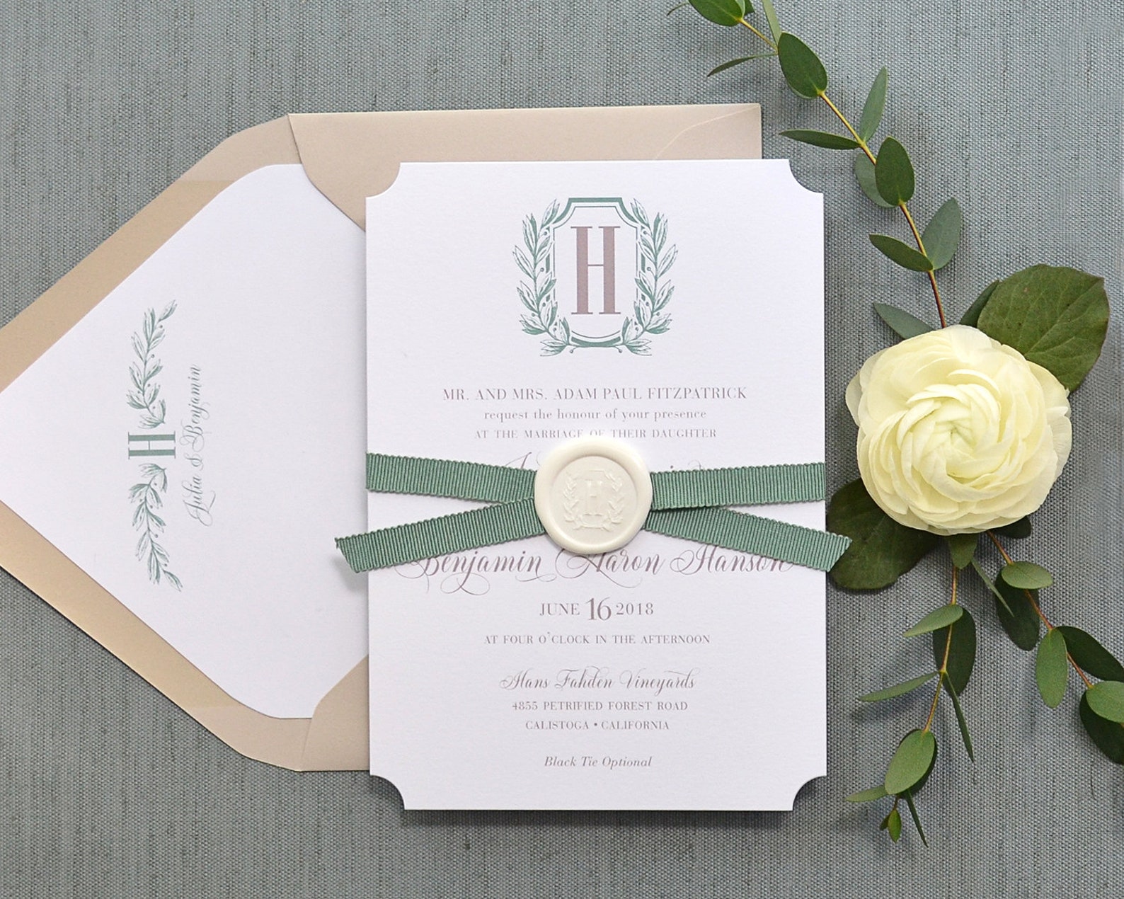 Greenery Wedding Invitation Sage Green Wedding Invitation Etsy