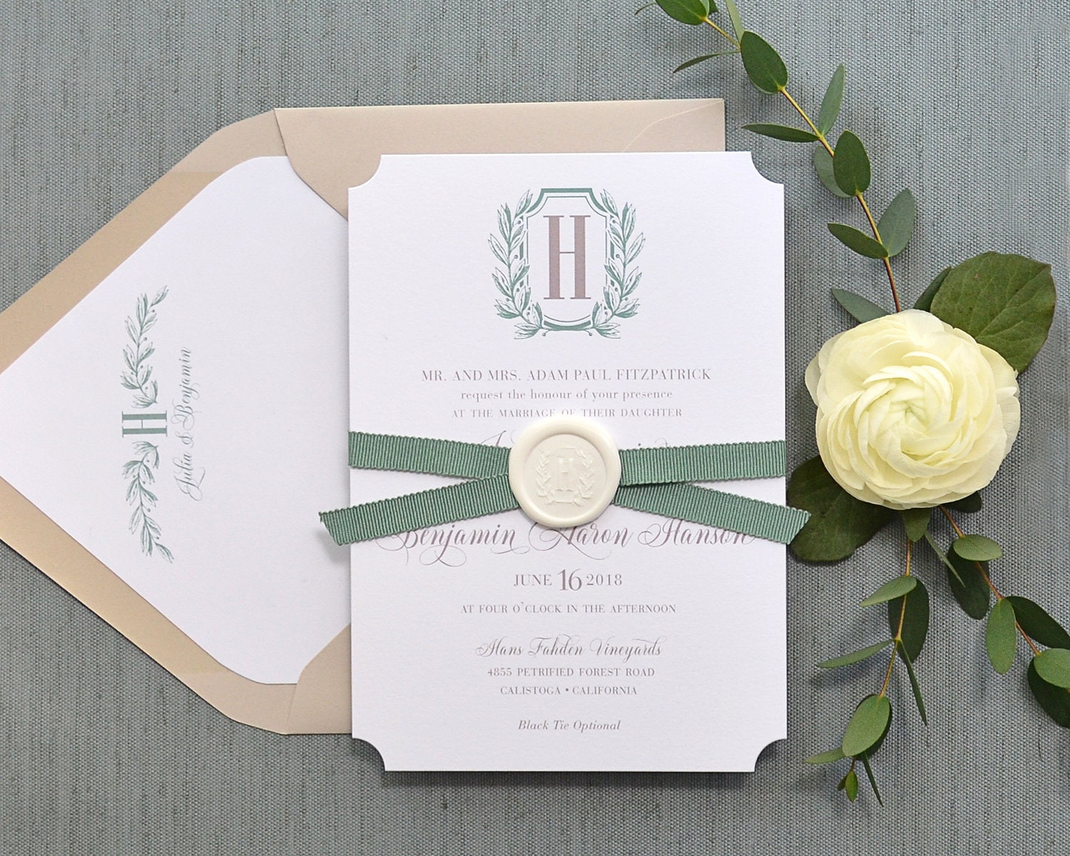 Greenery Wedding Invitation Sage Green Wedding Invitation | Etsy
