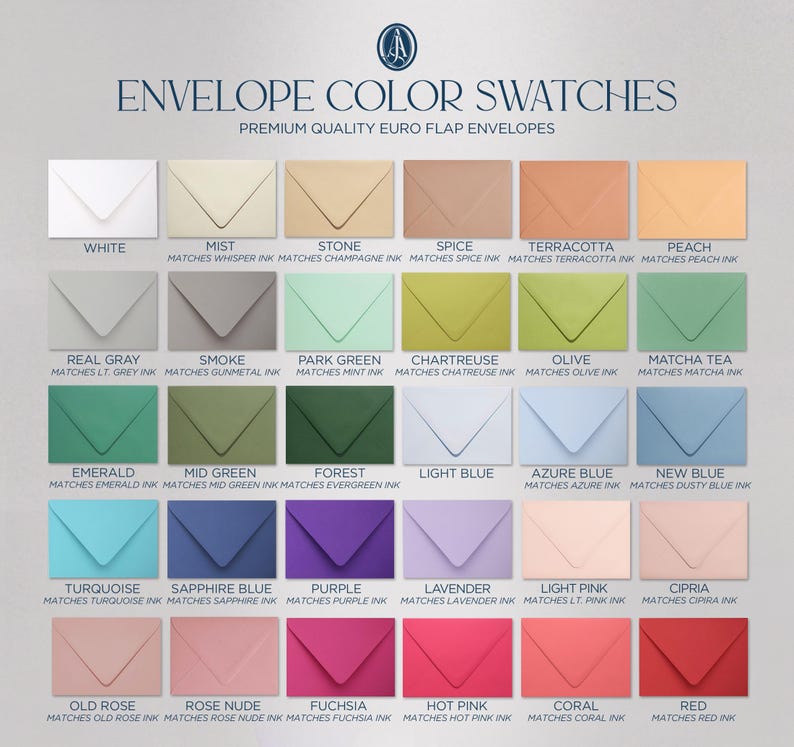 the envelope color swatches are all different colors