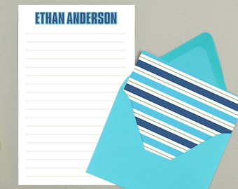 Striped Kids Letter Writing Set Personalized Stationary Paper for Boys, Stationery with Stripes, Summer Camp Stationery, Pen Pal Writing Set