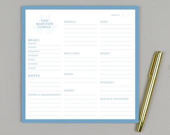 Monogrammed Meal Planner, Personalized Grocery List Notepad Market List, Customized Grocery List Notepad Personalized Weekly Meal Planner
