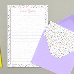 Set di scrittura per bambini, carta da lettere personalizzata per ragazze, carta da lettere con pois arcobaleno, carta da lettere per campi estivi, set di carta da lettere per amici di penna