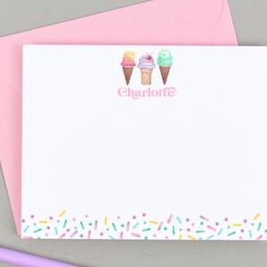 Ice Cream Stationary for Kids Personalized Stationary Set, Personalized Ice Cream Notecards for Girls Stationery, Ice Cream Thank You Cards