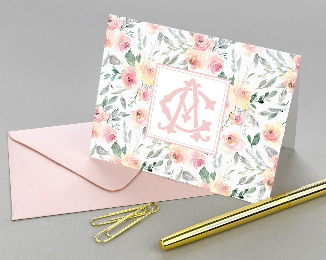 Personalized Floral Stationary Set Personalized, Monogram Floral Note ...