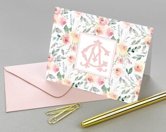 Personalized Floral Stationary Set Personalized, Monogram Floral Note Cards Personalized Note Cards Set, Blush Thank You Notes Flowers