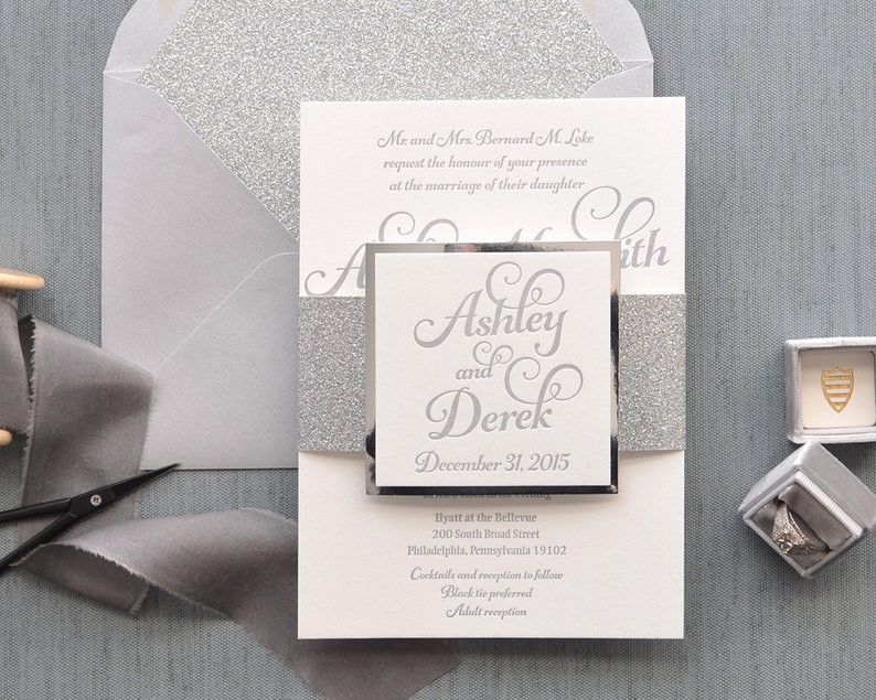 Silver Wedding Invitation Glitter Wedding Invitation Silver Etsy