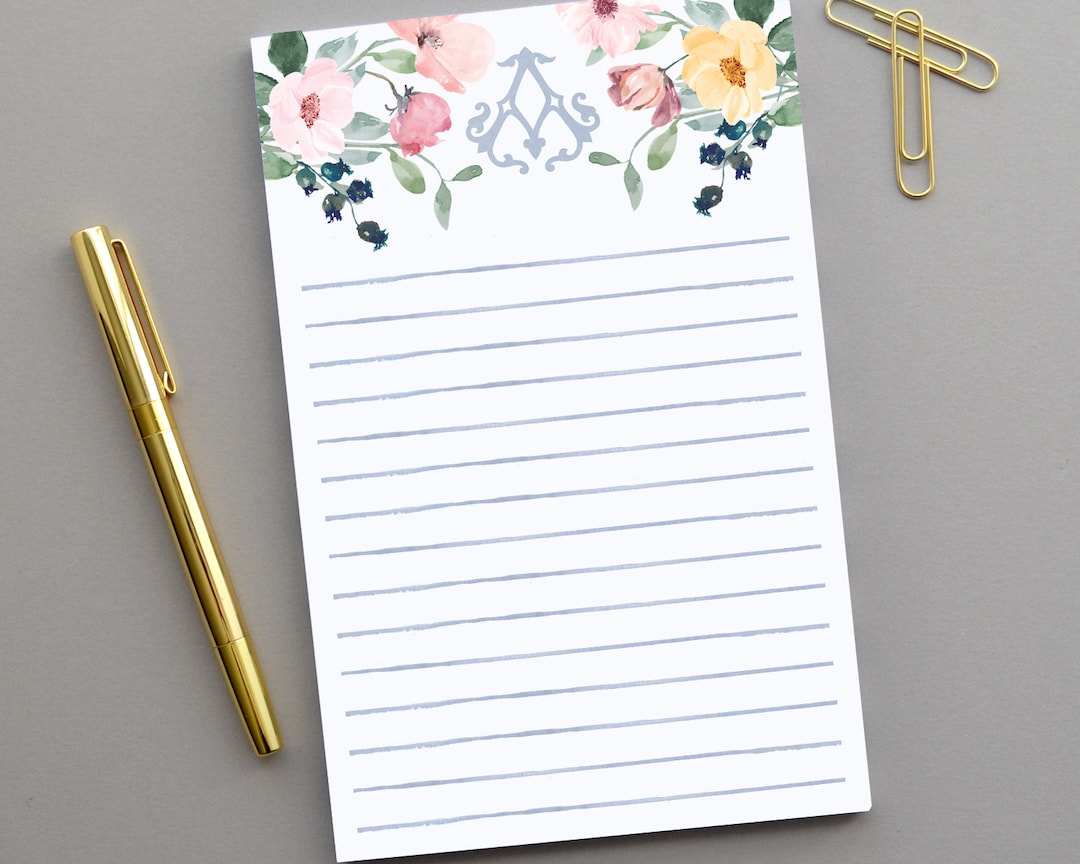 Personalized Watercolor Floral Notepad, Monogram Stationery - Etsy