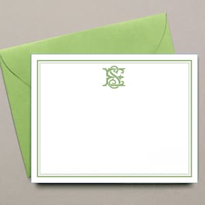 Wedding Gift for Couples, Personalized Stationary, Custom Monogram Notecard Set, Monogrammed Flat Note Cards, Olive Thank You Cards,