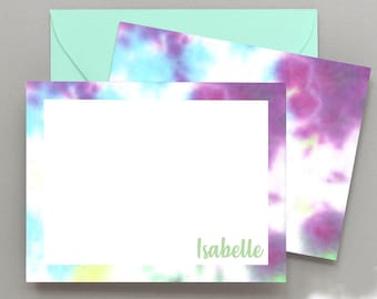 Tie Dye Stationary Personalized Girls Stationery Set, Tie Dye Note Cards, Personalized Kids Stationary, Girls Thank You Cards for Kids