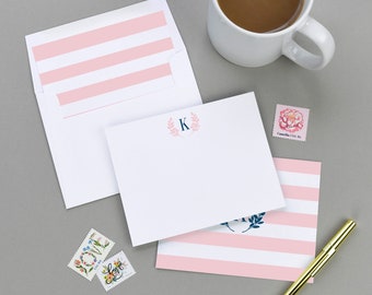 Pink Personalized Stationary, Monogram Stripe Stationery, Stripes, Custom Note Set, Monogrammed Thank You Note