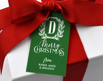 Etiquette cadeau de Noël personnalisée Étiquettes cadeaux personnalisées, monogramme pour les fêtes, étiquette cadeau écusson de Noël