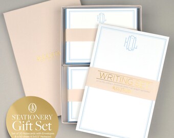Personalized Stationery Gift Set, Custom Note Cards Set, Monogram Stationery Gift for Couples, Monogrammed Note Cards, Initial Notepad