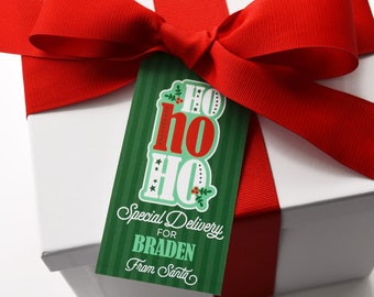 Etiquetas de regalo personalizadas de Papá Noel, diseño navideño HoHoHo