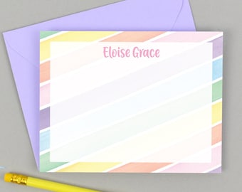 Personalized Girls Stationary, Girls Stationery Set, Rainbow Stationary, Personalized Kids Stationary, Rainbow Stripe, Girls Thank You Notes