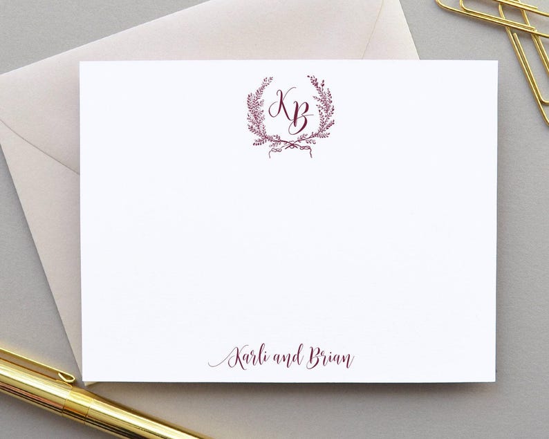 Monogram Stationary Monogrammed Note Card Personalized Note Cards Set ...