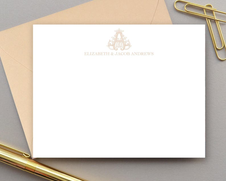 Personalized Notecard Set, Monogram Stationery for Couples, Monogrammed Note Cards, Custom Initial Notecards, Blue Thank You Notes image 3