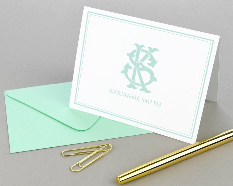 Monogram Stationary Monogrammed Note Card Personalized Note Cards Set ...