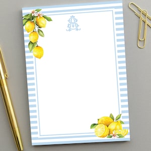 Personalized Lemon Notepad, Monogram Lemon Stationary, Monogrammed Notepad Customized Notepad with Lemons, Personalized Lemon Gifts