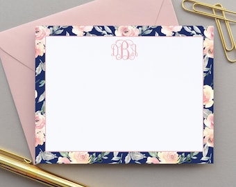 Personalized Floral Stationery Set, Monogrammed Note Cards