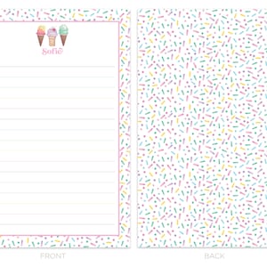 Kids Letter Writing Set, Summer Camp Stationery, Personalized Stationary Paper for Girls, Ice Cream Stationary, Pen Pal Writing Paper Set image 2