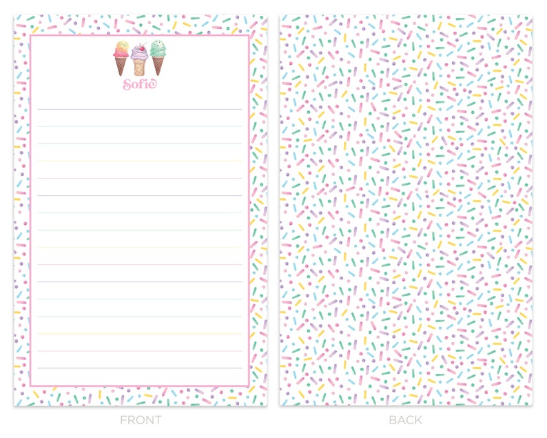 Kids Letter Writing Set, Summer Camp Stationery, Personalized Stationary Paper for Girls, Ice Cream Stationary, Pen Pal Writing Paper Set image 2