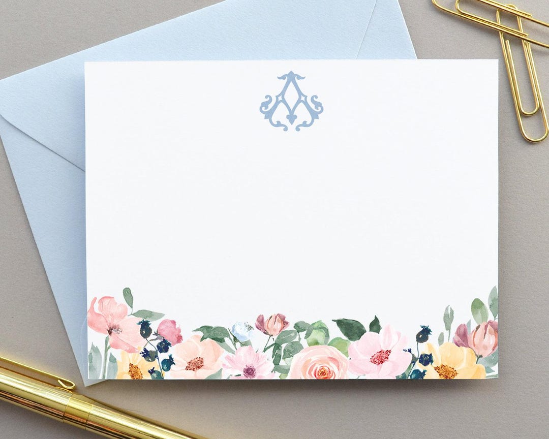 Personalized Floral Notecard Set, Monogram Stationery, Thank You Cards ...