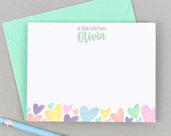Personalized Kids Stationery Set - Heart Thank You Cards for Girls