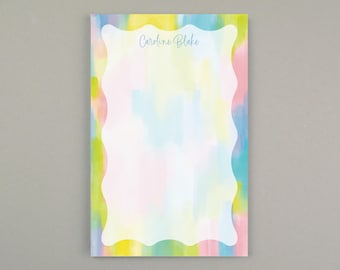 Bloc-notes ondulé personnalisé, bloc-notes à motifs colorés, style monogramme/police au choix, cadeau de papeterie
