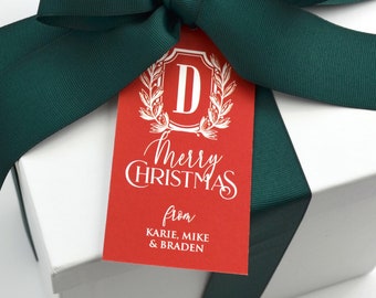 Etiquette cadeau de Noël personnalisée Étiquettes cadeaux personnalisées, monogramme pour les fêtes, étiquette cadeau écusson de Noël
