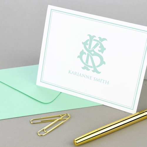 Personalized Monogram Folded Thank You Card Monogram Folded Etsy