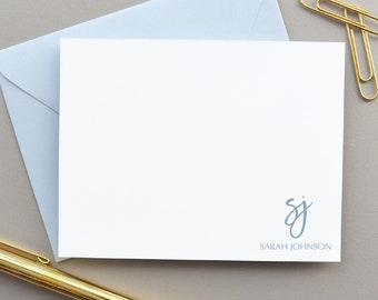 Personalized Stationery Set Monogram Notecard Monogrammed Stationery Personalized Note Cards Set, Notecards with Envelopes, Modern Script