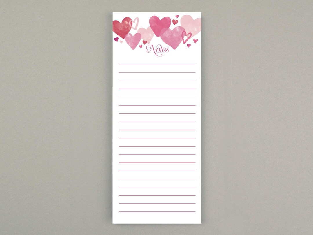 Heart Notes Pad of Paper, Pink & Red Heart Notepad, Valentine's Day ...