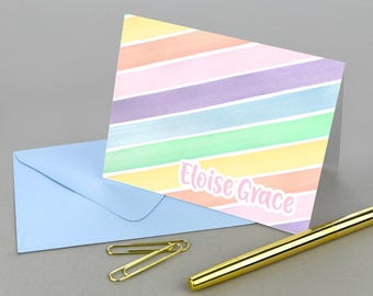 Personalized Girls Stationary, Girls Stationery Set, Rainbow Stationary, Folded Notecards Personalized Kids Stationary, Rainbow Stripe