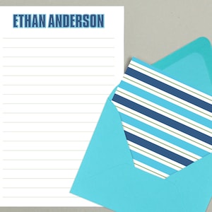 Juego de escritura de cartas a rayas para niños, papel de papelería personalizado para niños, papelería con rayas, papelería para campamento de verano, juego de escritura para amigos por correspondencia