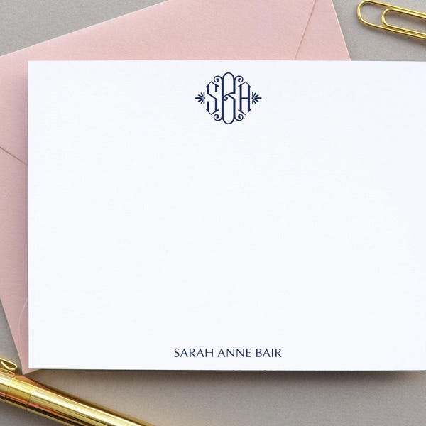 Monogram Stationary Monogrammed Note Card Personalized Note Cards Set, Flat Notecards, Thank You Notes Stationary Simple, Initial Notecards